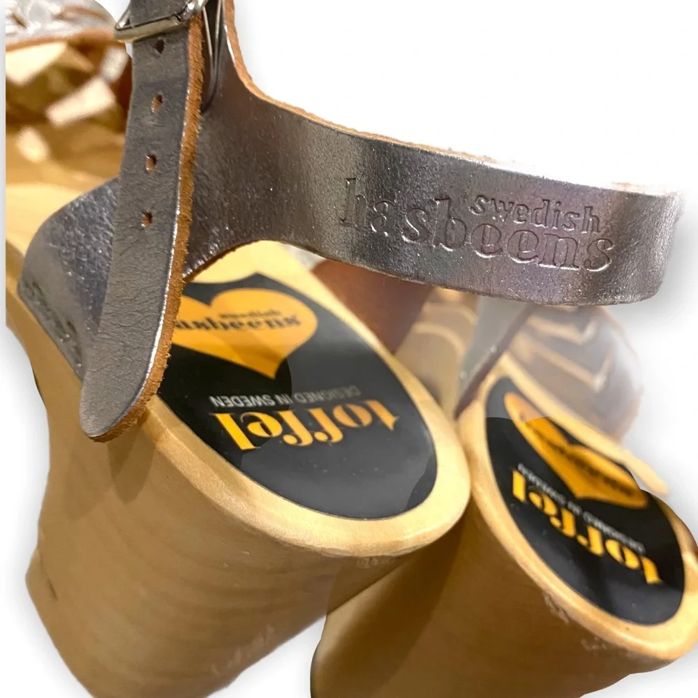 Swedish Hasbeens Silver Leather Clog Sandals